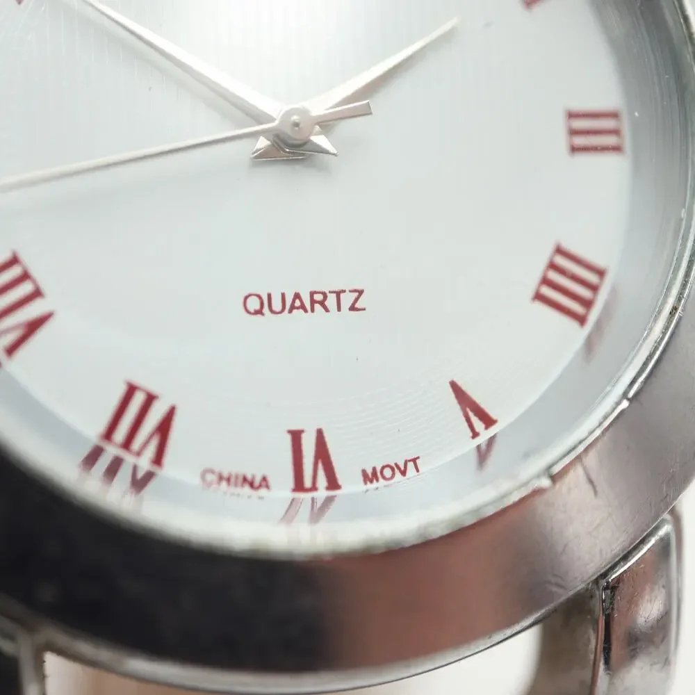 Vintage Dufonte Silver Tone Mens Watch 42mm Roman Dial Leather Strap New Battery